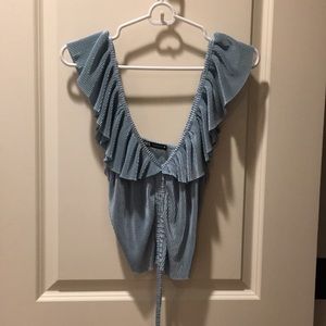 Zara ribbed ruffle Cropped Top sleeveless lovely light blue women’s Size S